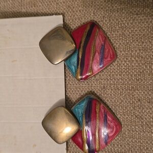 Vintage 80's Colorful Geometric Earrings Pierced